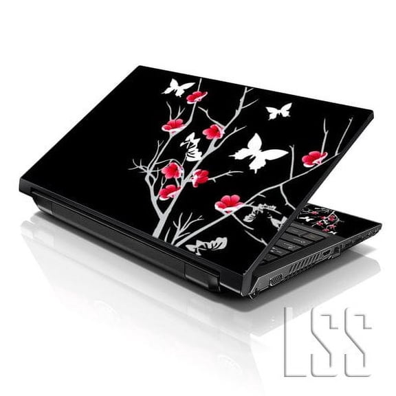 LSS 15 15.6 inch Laptop Skin Sticker, Notebook Cover Art Decal For Hp Dell Lenovo Apple Asus Acer Fits 13.3" 14" 15.6" 16" with 2 Wrist Pads Free - Pink Gray Floral