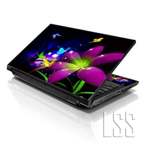 LSS 15 15.6 inch Laptop Notebook Skin Sticker Cover Art Decal For Hp Dell Lenovo Apple Asus Acer Fits 13.3" 14" 15.6" 16" with 2 Wrist Pads Free - Purple Blue Floral