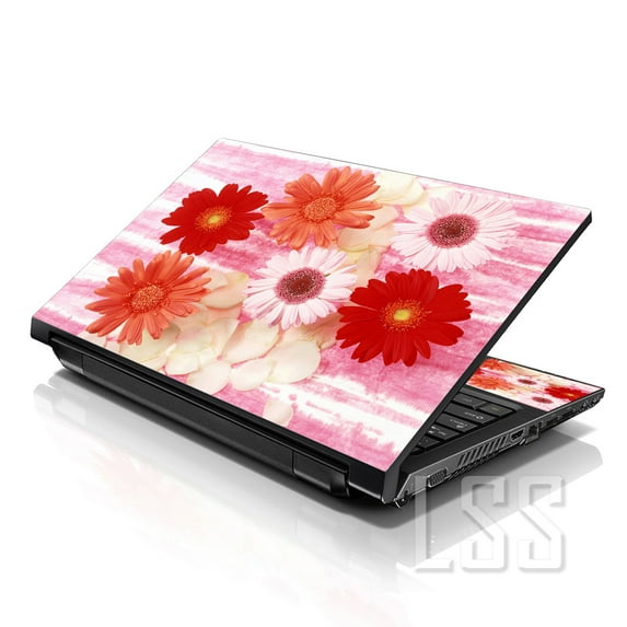 LSS 15 15.6 inch Laptop Notebook Skin Sticker Cover Art Decal For Hp Dell Lenovo Apple Asus Acer Fits 13.3" 14" 15.6" 16" with 2 Wrist Pads Free - Red Daisy Floral