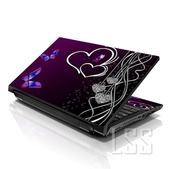 LSS 15 15.6 inch Laptop Notebook Skin Sticker Cover Art Decal for Hp Dell Lenovo Apple Asus Acer Fits 13.3" 14" 15.6" 16" with 2 Wrist Pads Free - Purple Butterflies