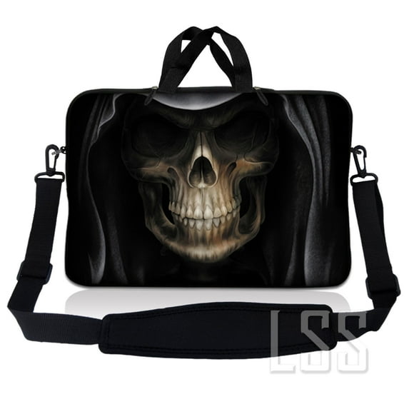 LSS 15-15.6 inch Laptop Sleeve Bag Compatible with Acer, Dell, HP, Sony, MacBook, Carrying Case Pouch w/ Handle and Strap - Hooded Dark Lord Skull