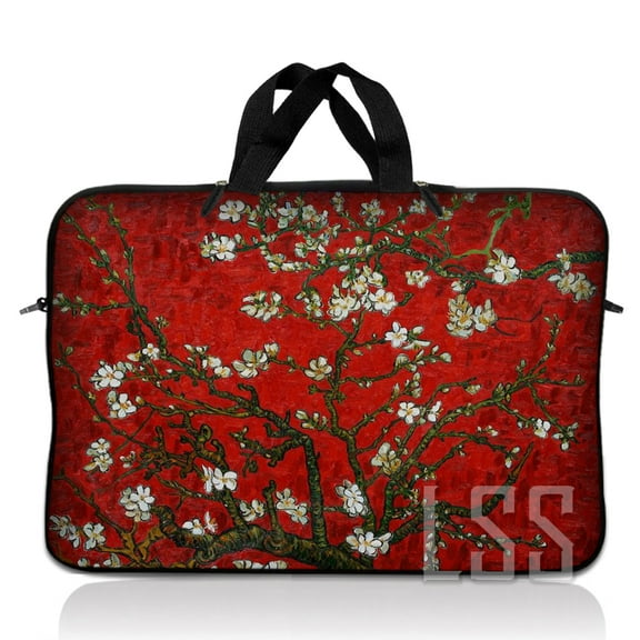 LSS 15.6 inch Laptop Sleeve Bag Carrying Case Pouch with Handle for 14" 15" 15.4" 15.6" Apple MacBook, Acer, Asus, Dell, Red Almond Trees