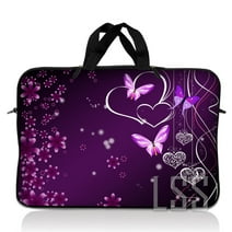 LSS 15.6 inch Laptop Sleeve Bag Carrying Case Pouch with Handle for 14" 15" 15.4" 15.6" Apple MacBook, Acer, Dell, Hp, Purple Heart Butterfly
