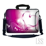 LSS 15.6 inch Laptop Sleeve Bag Notebook with Extra Side Pocket, Soft Carrying Handle & Removable Shoulder Strap for 14" 15" 15.4" 15.6" - Pink Heart