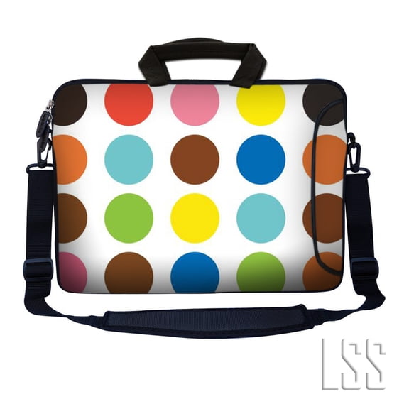 LSS 15.6 inch Laptop Sleeve Bag Notebook with Side Pocket, Soft Carrying Handle & Removable Strap for 14" 15" 15.4" 15.6" - Polka Dots