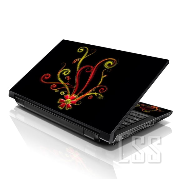 LSS 15 inch Laptop Skin Sticker Notebook Cover Art Decal For Hp Dell Lenovo Apple Asus Fits 13.3" 14" 15.6" 16" - Red Yellow Floral Vines