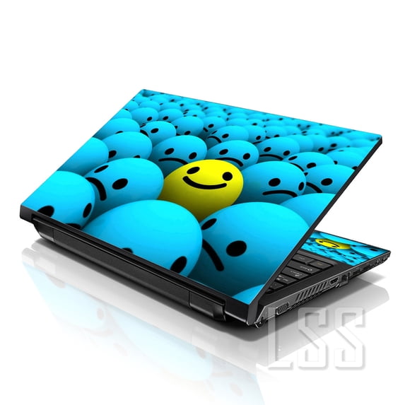 LSS 17 17.3 inch Laptop Notebook Skin Sticker Cover Art Decal For Hp Dell Lenovo Apple Asus Acer Fits 16.5" 17" 17.3" 18.4" 19" with 2 Wrist Pads Free - Happy Face