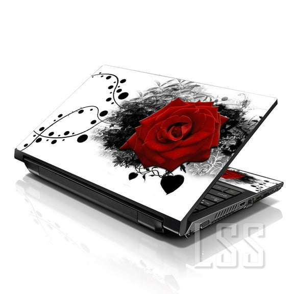 LSS 17 17.3 inch Laptop Notebook Skin Sticker Cover Art Decal For Hp Dell Lenovo Apple Asus Acer Fits 16.5" 17" 17.3" 18.4" 19" with 2 Wrist Pads Free - Red Rose Floral