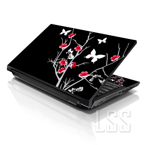 LSS 17 17.3 inch Laptop Notebook Skin Sticker Cover Art Decal For Hp Dell Lenovo Apple Asus Acer Fits 16.5" 17" 17.3" 18.4" 19" with 2 Wrist Pads Free - Pink Gray Floral