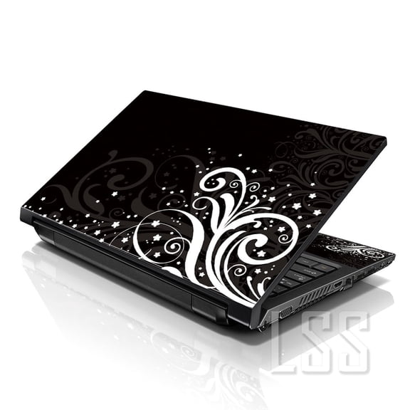 LSS 17 17.3 inch Laptop Skin Sticker Cover Decal For Hp Dell Lenovo Apple Asus Acer Fits 16.5" 17" 17.3" 18.4" 19" - Black and White Floral