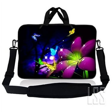 LSS 17-17.3 inch Laptop Sleeve Bag Compatible with Acer, Asus, Dell, HP, Sony, MacBook, Carrying Case Pouch w/ Handle & Strap - Purple Blue Floral