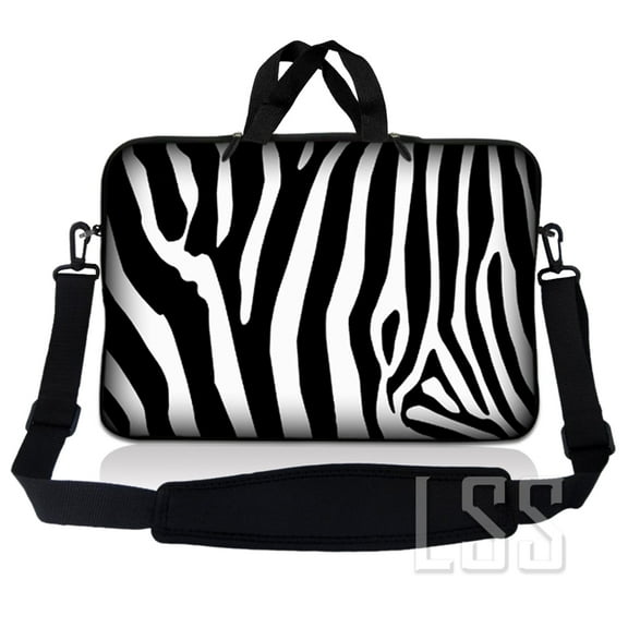 LSS 17-17.3 inch Laptop Sleeve Bag Compatible with Acer, Asus, Dell, MacBook, Carrying Case Pouch w/ Handle & Adjustable Strap - Zebra Print