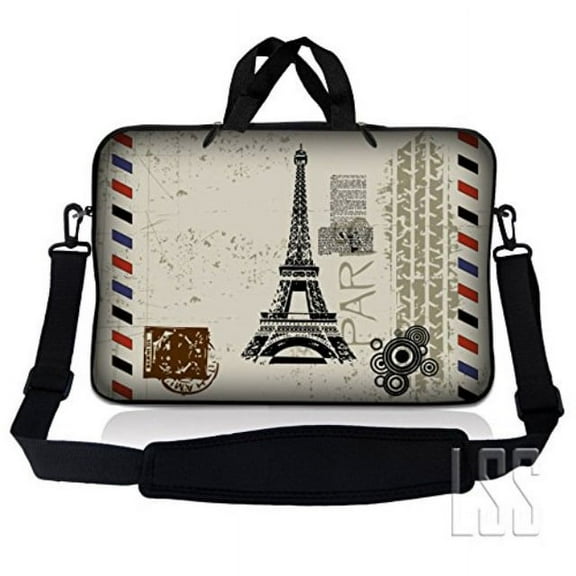 LSS 17-17.3 inch Neoprene Laptop Sleeve Bag Carrying Case with Handle and Adjustable Shoulder Strap - Paris Design