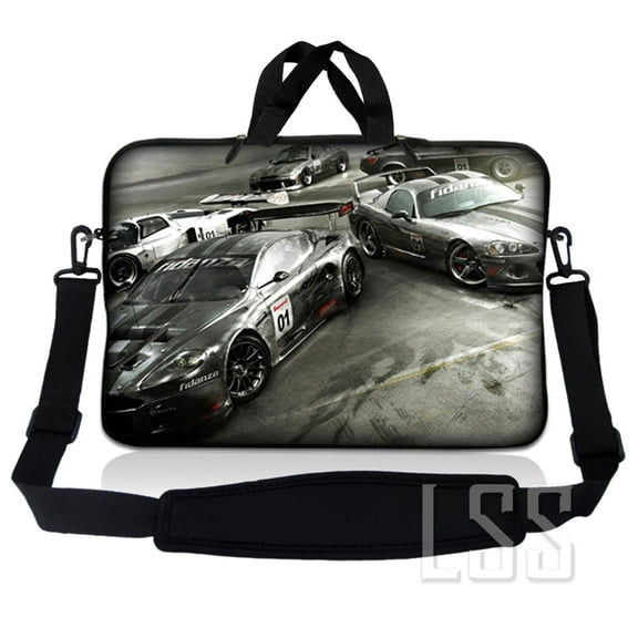 LSS 17-17.3 inch Neoprene Laptop Sleeve Bag Carrying Case with Handle and Adjustable Shoulder Strap - Racing Cars