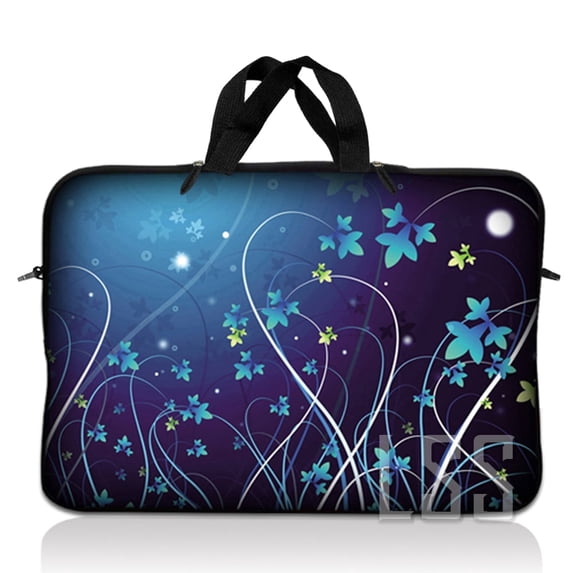 LSS 17 inch Laptop Sleeve Bag Carrying Case Pouch with Handle for 17.4" 17.3" 17" 16" Apple Macbook, GW, Acer, Asus, Dell, Hp, Sony, Toshiba, Blue Swirl Mid Summer Night Floral