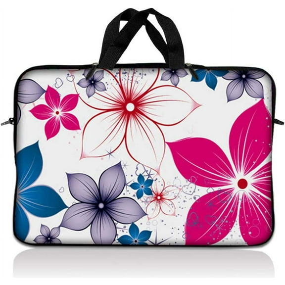 LSS 17 inch Laptop Sleeve Bag Carrying Case with Handle for 17.4" 17.3" 17" 16" Apple MacBook, Acer, Dell, Hp, Sony, White Pink Blue Flower Leaves
