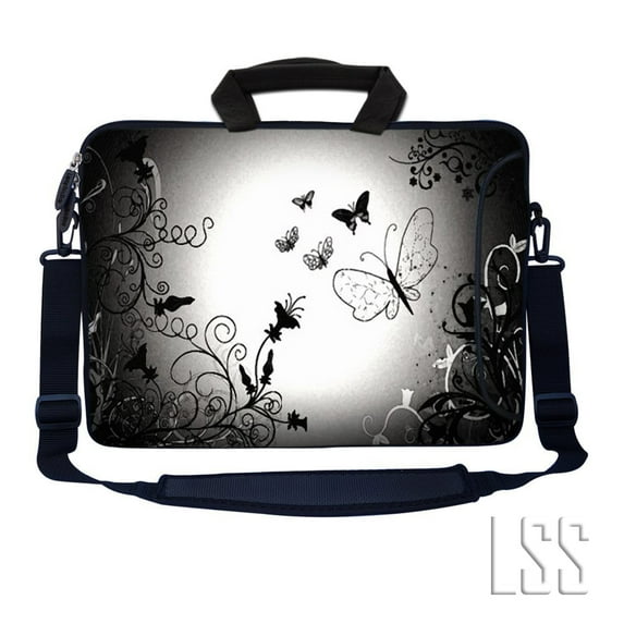 LSS 17 inch Laptop Sleeve Bag Notebook with Extra Side Pocket, Soft Carrying Handle & Removable Shoulder Strap for 16" 17" 17.3" 17.4" - Dark Contrast Fade Butterfly