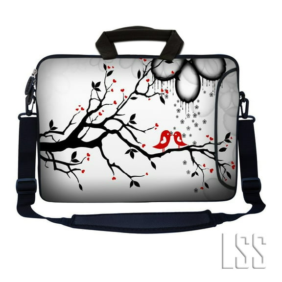 LSS 17 inch Laptop Sleeve Bag Notebook with Pocket, Soft Carrying Handle & Strap for 16" 17" 17.3" 17.4" - Love Birds