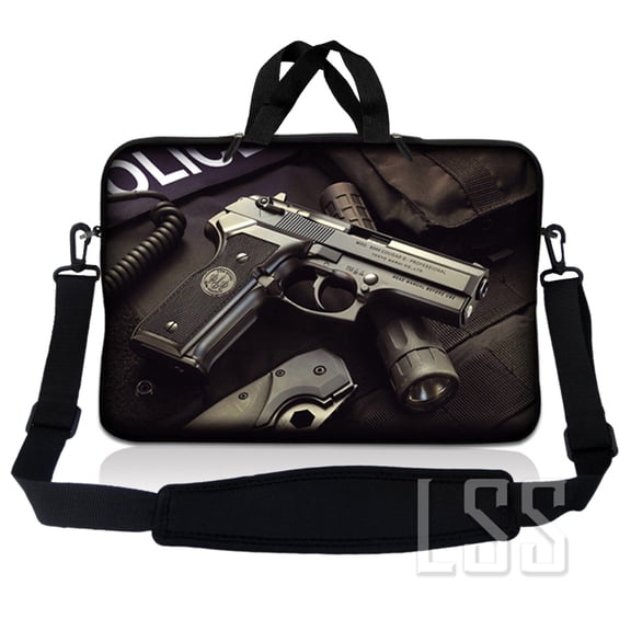 LSS 8-10.2 inch Laptop Sleeve Bag Compatible with Acer, Asus, Dell, HP, Sony, MacBook, Carrying Case w/ Handle & Adjustable Strap - Police Gun Weapons