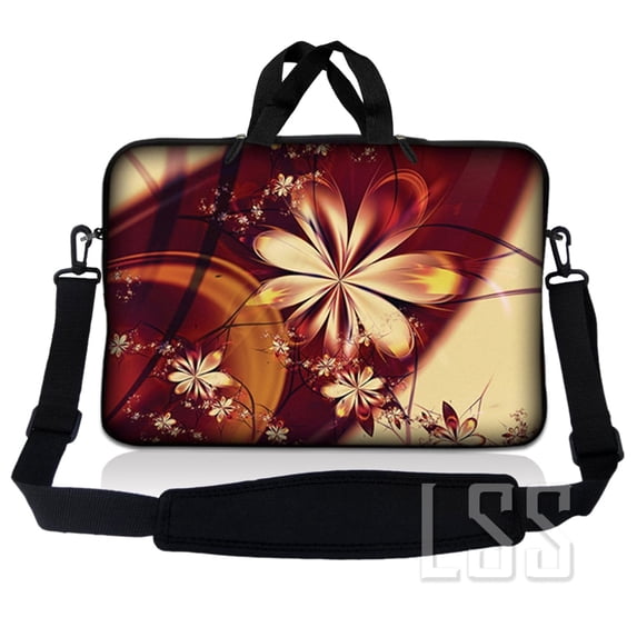 LSS 8-10.2 inch Laptop Sleeve Bag Compatible with Acer, Dell, HP, Sony, MacBook, Carrying Case Pouch w/ Handle & Adjustable Strap - Gold Flower Floral
