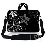 LSS 8-10.2 inch Laptop Sleeve Bag Compatible with Acer, Dell, HP, Sony, MacBook, Carrying Case w/ Handle & Adjustable Strap - Black and White Floral Design