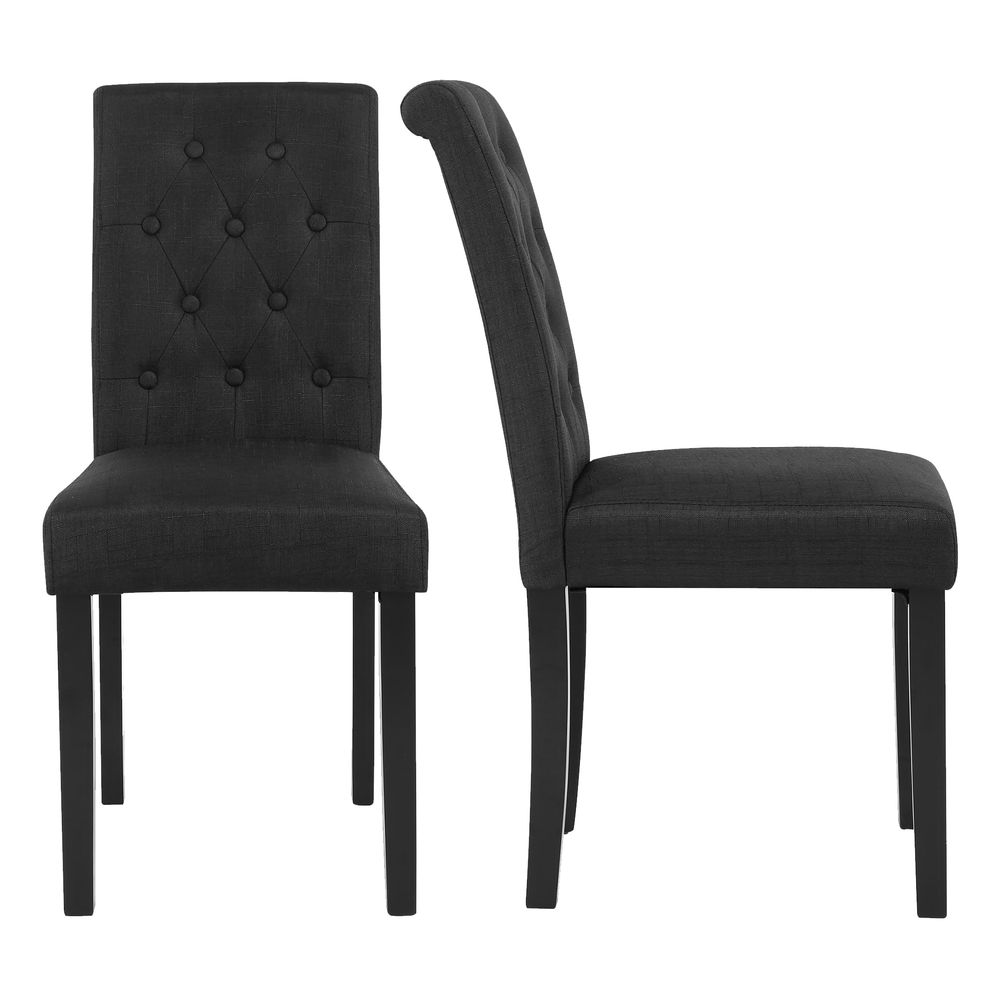 Charcoal Upholstered Parsons Side Chairs with Solid Wood Legs, Set of 2