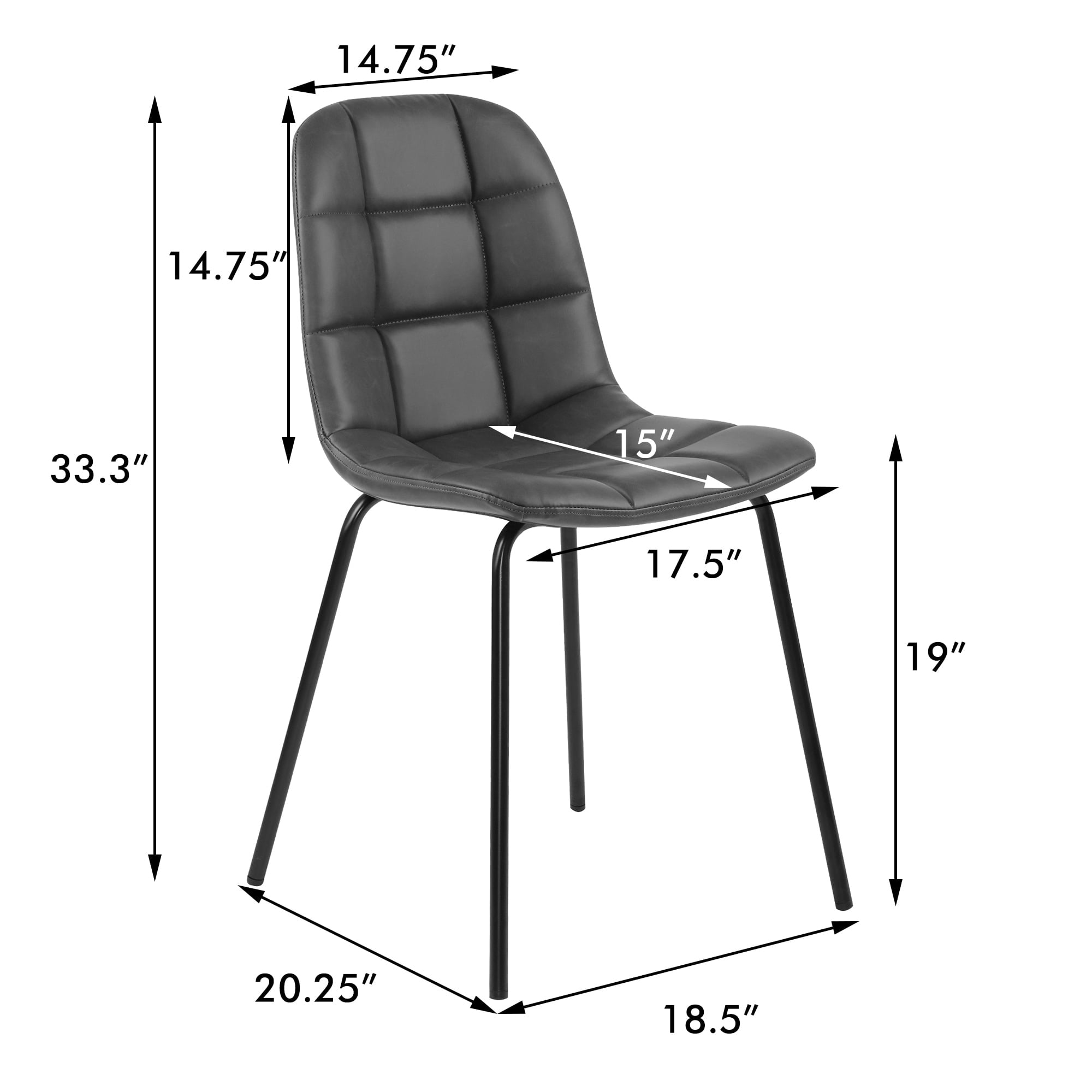 Grey Faux Leather Upholstered Side Chair with Metal Legs, Set of 2