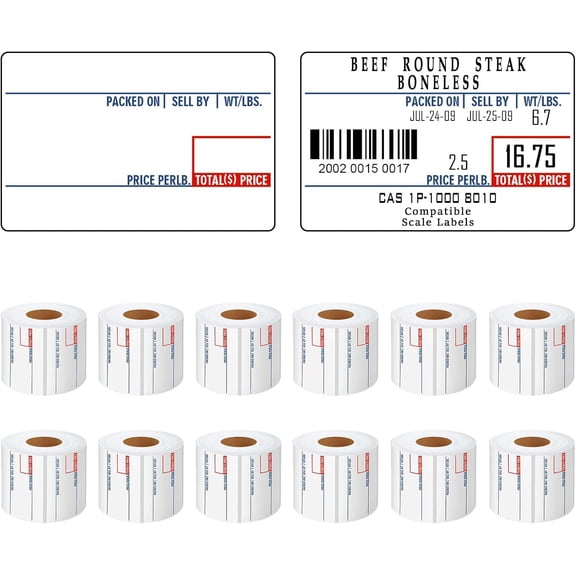 LST8010 Printing Scale Label 58 x 40 mm,12 Rolls Per Case,UPC Red and Blue