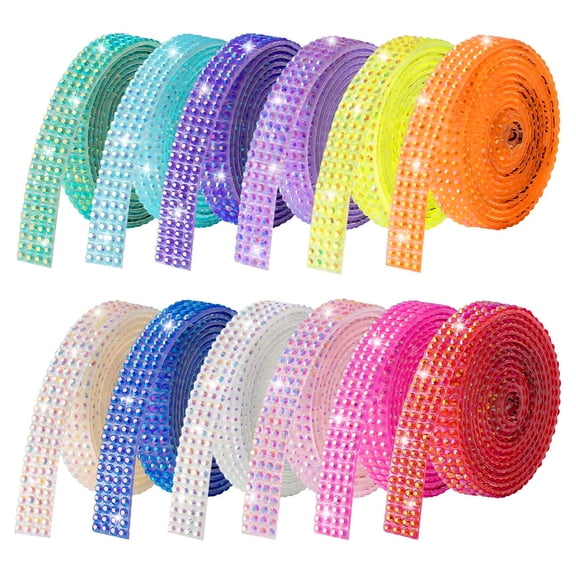 LSTECICE Self Adhesive Resin Rhinestone Ribbon, 12 Rolls, 1 Yard Each