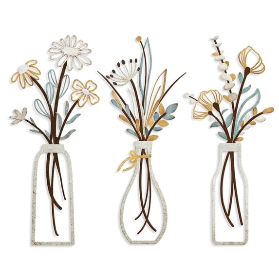 LSTECICE Set of 3 Assorted Gold Metal Flower Wall Decor for Home