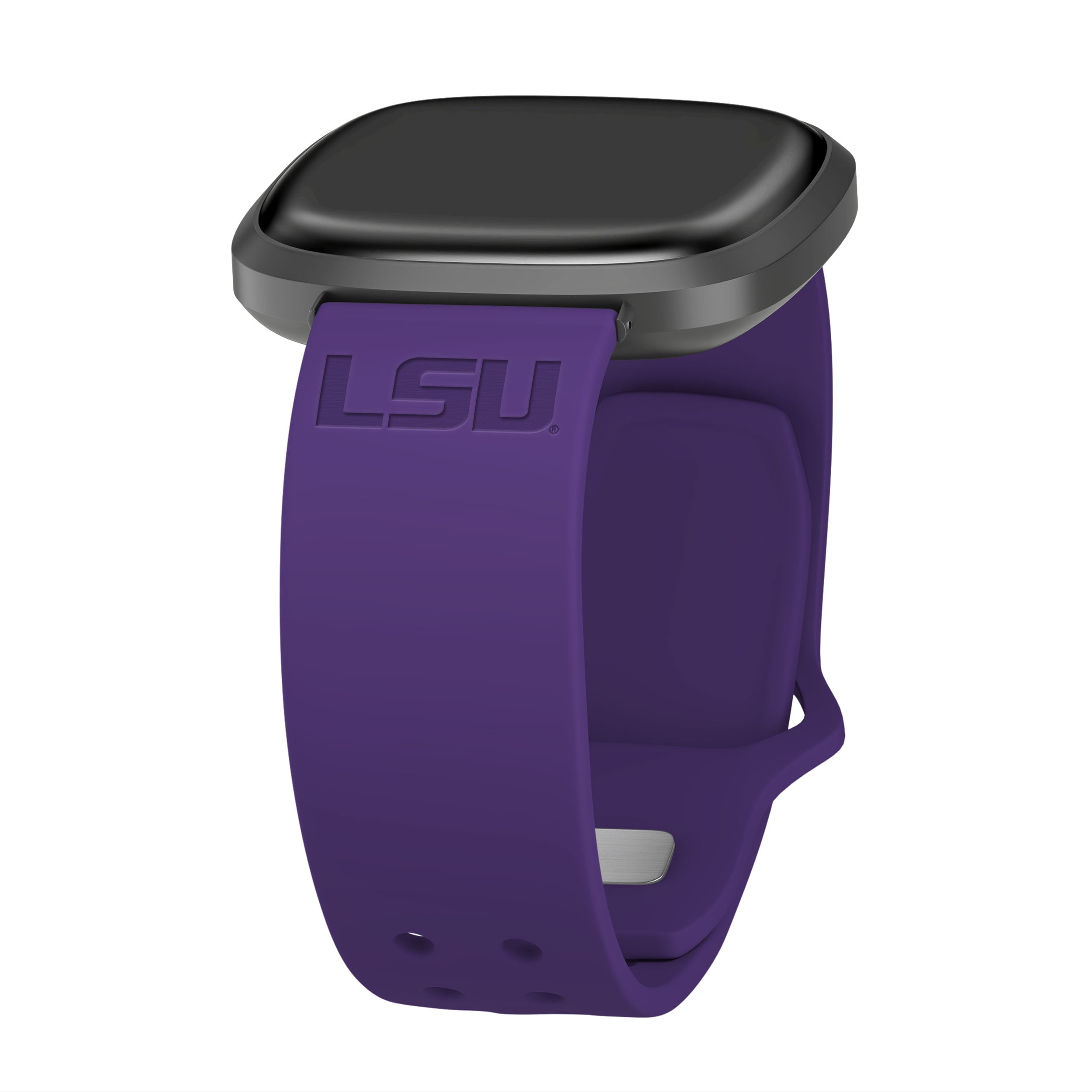 LSU Engraved Silicone Unisex Watch Band for Fitbit Versa 3 and Sense (Purple) by Affinity Bands