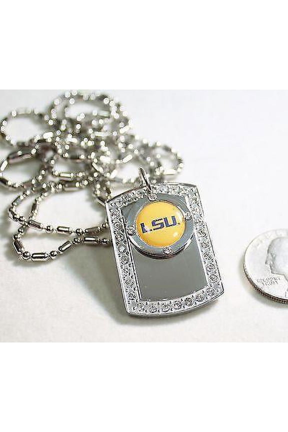 LSU LOUISIANA STATE BLING NECKLACE PENDANT CZ STAINLESS DOG TAG