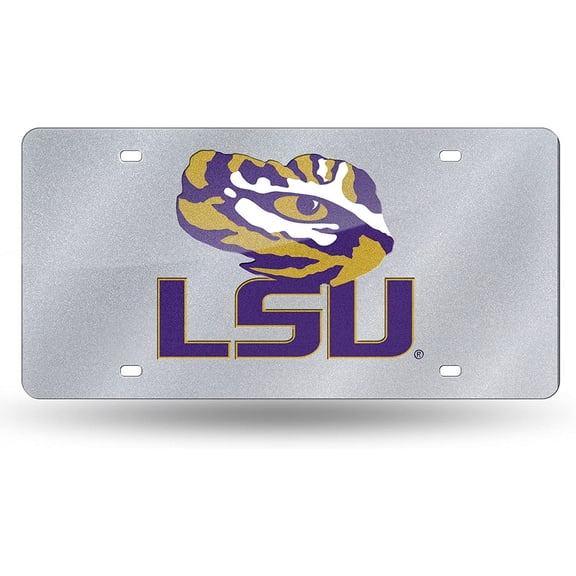 LSU Louisiana St. University - Features Glitter Look - Silver Laser License Plate