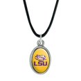 thumbnail image 1 of LSU Tiger Eye on Yellow Antiqued Oval Charm Pendant with Black Satin Cord, 1 of 5