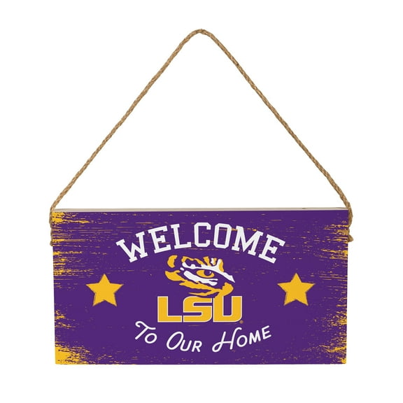 LSU Tigers 6" x 11" Welcome Home Wood Wall Sign with Rope Hanger