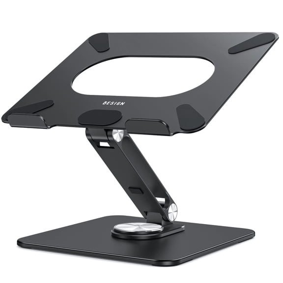 LSX7 Laptop Stand with 360 Rotating Base, Ergonomic Adjustable Notebook Riser, Foldable Computer Holder Compatible with 10-15.6" Laptops (Silver)
