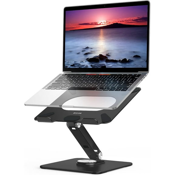 LSX7 Laptop Stand with 360 Rotating Base, Ergonomic Adjustable Notebook Riser Holder for 10-15.6" Laptops (Black)
