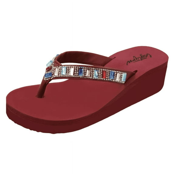 LSYTQRW Flip Flops Sandals for Women Bling Rhinestones Jewel High Heel Arch Support Comfortable Soft Cushion Wedge Slip-on Casual Platform Summer Thong Sandals,Pure Wine Red,Sizes 6