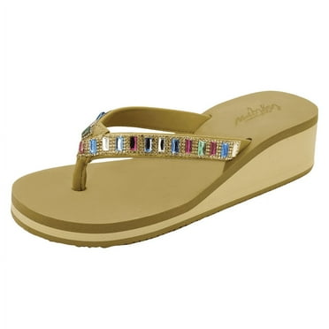LSYTQRW Flip Flops Sandals for Women Bling Rhinestones Jewel High Heel Arch Support Comfortable Soft Cushion Wedge Slip-on Casual Platform Summer Thong Sandals，Brown，Sizes 8