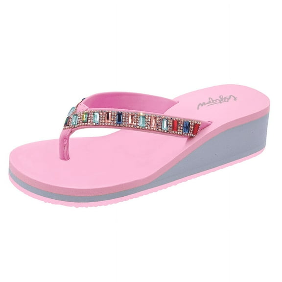 LSYTQRW Flip Flops Sandals for Women Bling Rhinestones Jewel High Heel Arch Support Comfortable Soft Cushion Wedge Slip-on Casual Platform Summer Thong Sandals，pink，Sizes 8