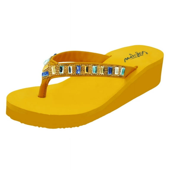 LSYTQRW Flip Flops Sandals for Women Bling Rhinestones Jewel High Heel Arch Support Comfortable Soft Cushion Wedge Slip-on Casual Platform Summer Thong Sandals,Pure Orange,Sizes 6