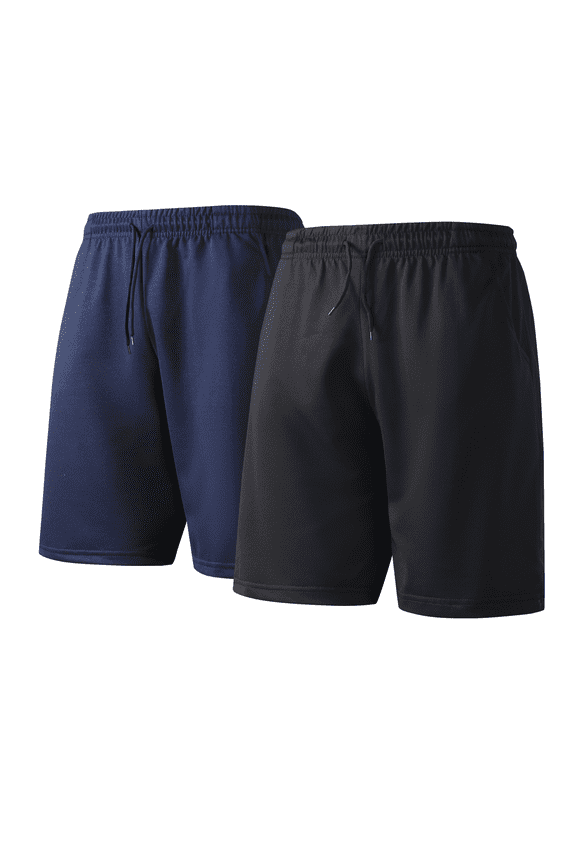 Men's 2-Pack Athletic Gym Shorts Workout Running Hiking Casual Activewear Black/Navy L