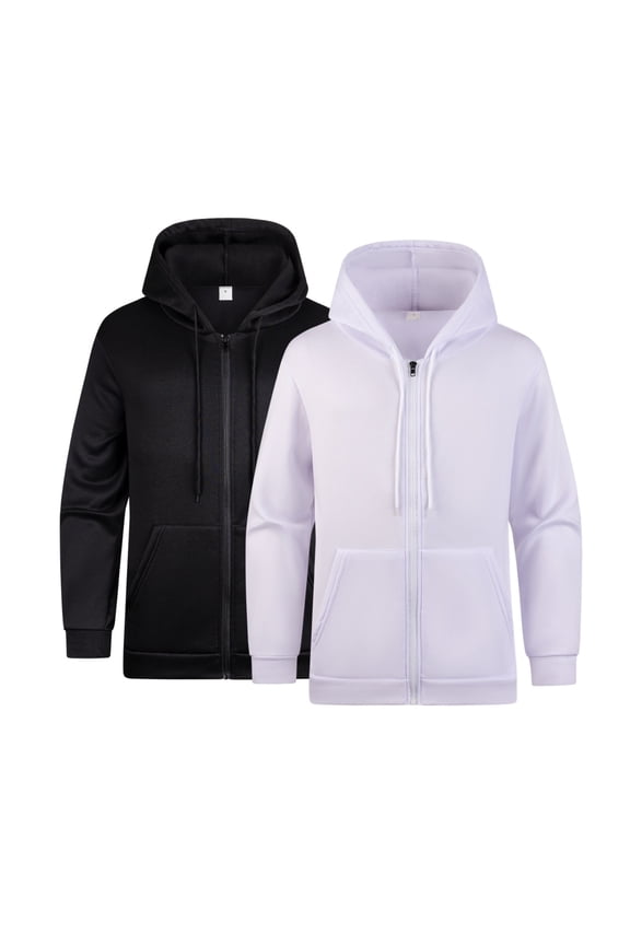 Men's 2-Pack Full-Zip Hoodies - Soft Fleece Hooded Sweatshirts for Casual, Lounge, Daily Wear Black S