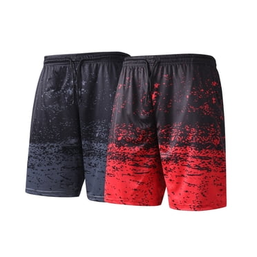 LSYTQRW Men's 2-Pack Quick Dry Athletic Gym Shorts 2-Pack Workout Running Hiking Casual Activewear Black/Red S