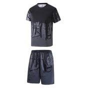 LSYTQRW Men's 2-Piece Short Sleeve Crew Neck Sports Gym Athletic Jogging Track Sweat Suit S-4XL Black 4XL