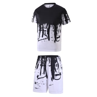 LSYTQRW Men's 2-Piece Short Sleeve Crew Neck Sports Gym Athletic Jogging Track Sweat Suit (S-4XL) Grey M