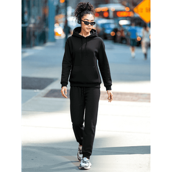 LSYTQRW Women's Soft Hoodie 2 Piece Loungewear/Running Outfit High Waist Pants & Drawstring Hood for Daily Wear Black S