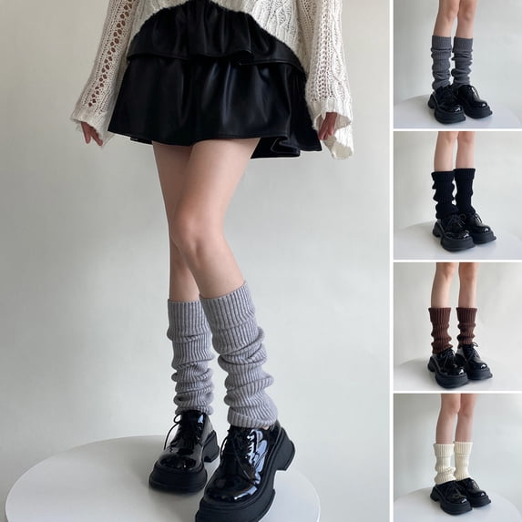LShunze 1 Pair Winter Leg Warmers Warm Japanese Style JK Leg Sleeves Strips Stretchy Fit Knitting Calf Socks Party Sports Yoga Dance