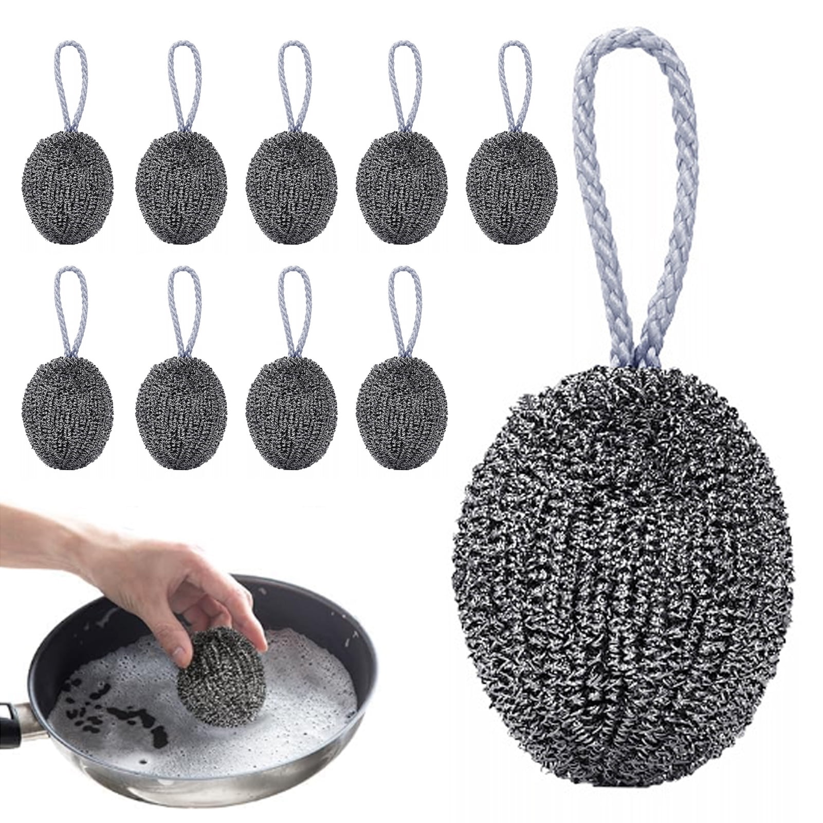 LShunze 10 PCS Stainless Steel Sponges Scrubbers Cleaning Ball Utensil ...