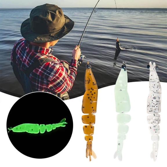 LShunze 20pcs Soft Luminous Shrimp Lure Set, Shrimp Bait with Hooks and Beads - Fishing Tackles for Freshwater and Saltwater Bass, Trout, Catfish, Salmon